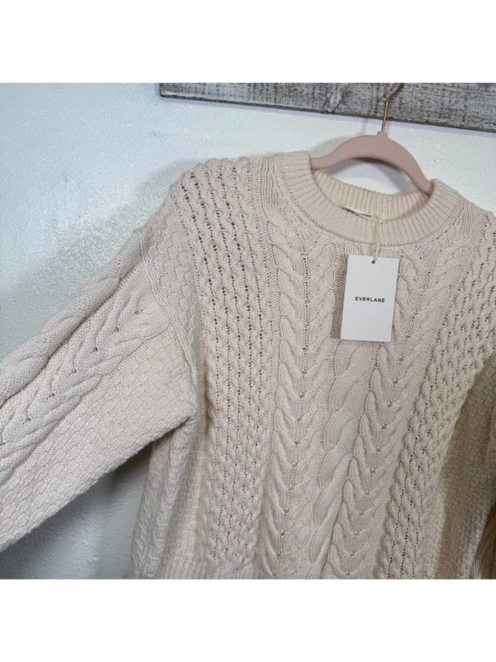 Everlane The Cable Sweater Everyday Organic Cotton Boxy Crewneck Fisherman Small - Picture 3 of 15